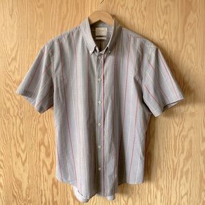 Billy Reid 100% Cotton Short Sleeves Shirt with Stripes (Size L, Slim)